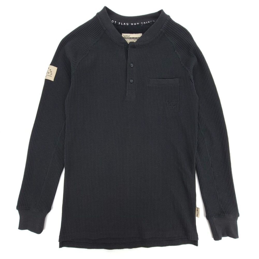 FLAG NOR FAIL Waffle Knit Thermal Active Long Sleeve Henley Shirt Mens XS Black